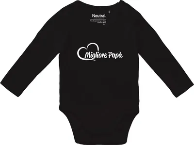 Produktbild von Huuraa Baby Body Migliore Papà Cuore 74 Black Baumwolle Fairtrade Langarmbody Geschenkidee