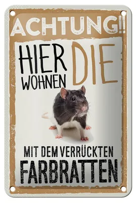 Produktbild von Blechschild Spruch 12x18cm Tiere Achtung hier Farbratten Dekoration