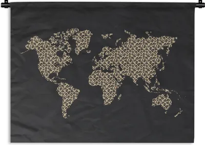 Produktbild von MuchoWow® Wandteppich Wandbehang Weltkarte - Pantherdruck - Schwarz 150x112 cm Tapisserie Dekoration Wandtuch - Wanddecke - Wandteppiche