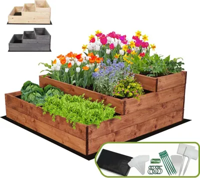 Produktbild von MODO24 Hochbeet Holz, Pflanzkasten, Massivholz, Kiefer, Kräuterbeet, Blumenkasten, Garten, Terrasse, 36x90x93 cm, Braun, ZP07