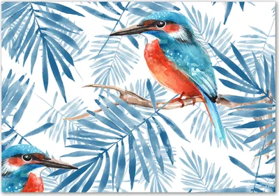 Produktbild von Tulup® Leinwandbild - 100x70 cm - Wandkunst - Drucke auf Leinwand - Leinwanddruck  - Tiere - Blau - Pflanzen und Vogel