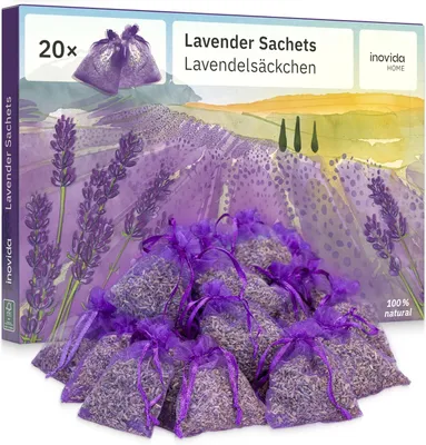 Image de Sachets parfumés à la lavande pour armoires : 20g de véritable lavande séchée - Protection contre les mites pour les armoires - Parfum pour armoires - Parfum pour voiture et pour pièces