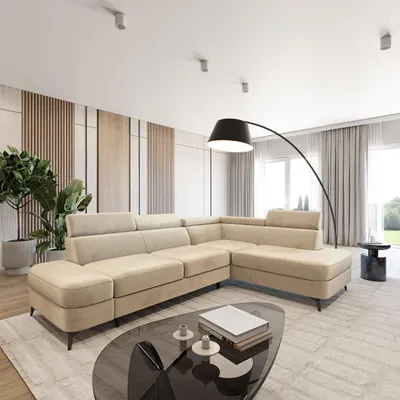 Produktbild von Masseno Ecksofa AVISE M R-S mit Schlaffunktion L-Form, Sofa mit Bettkasten, Wohnzimmersofa, Couch, Soffa, Bettsofa, Couchgarnitur- Creme, MONOLITH 04