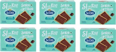 Produktbild von 6x Riso Scotti Senza Lattosio Merenda Biscotto e Cioccolato Kekse mit dunkler Schokolade Laktosefrei Ohne Palmöl und ohne Milchproteine ( 8 x 25g ) 200g Biscuits cookies
