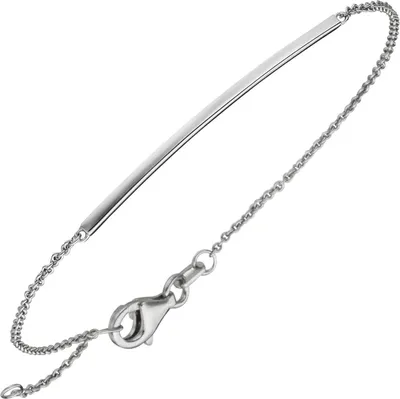 Produktbild von Armband Rundankerkette mit schmalem Schild 585 Gold Weißgold 18cm Armschmuck
