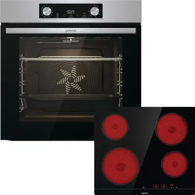 Produktbild von Gorenje Hot Air Set 2 Herdset (BCS6737E06X + ECD634X) Einbau-Backofenset mit Glaskeramikkochfeld, Teleskopauszug