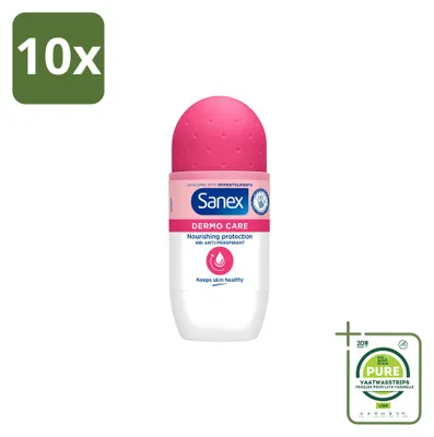 Imagen del producto de 10 unidades de antitranspirante roll-on Sanex Dermo Care, 48 horas de protección, 50 ml. Pack grande