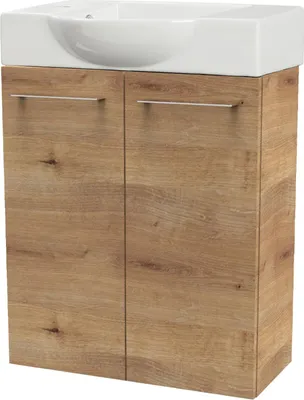 Produktbild von Fackelmann SBC MILANO Gäste WC Set 2-teilig 55 cm, Braun hell, 2 Türen, Keramik Hahnloch links