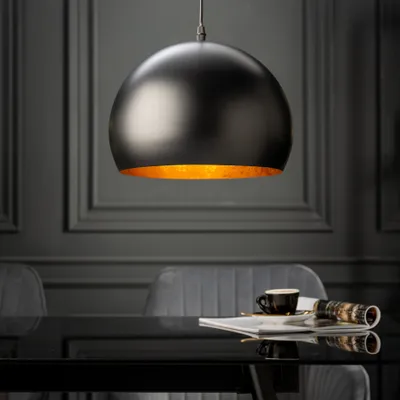 Produktbild von riess-ambiente Elegante Hängelampe BLACK GOLDEN BALL 30cm schwarz mit Blattgoldoptik Hängeleuchte Leuchte Lampe
