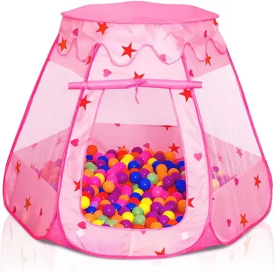 Produktbild von Pop-up-Prinzessinnenzelt 115×90 cm, Bällebad, Tragetasche, Spiele für drinnen/draußen/Garten, rosa.
