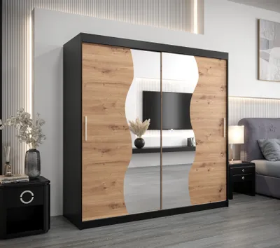 Produktbild von Kleiderschrank ROZALIE – Breite 200 cm, schwarz / Eiche artisan