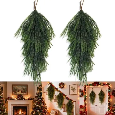 2 Stück Kunstharz Weihnachts Teardrop Swags von 76 cm - Kunsttannennadeln für Weihnachtsdekoration, perfekt für Kamin