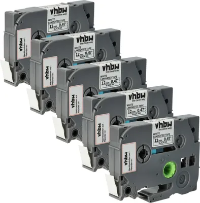 Produktbild von vhbw 5x Schriftband-Kassette kompatibel mit Brother PT H101C, H101GB, H101, H100R, H100P Etiketten-Drucker 4m x 12mm Schwarz auf Weiß, Laminiert
