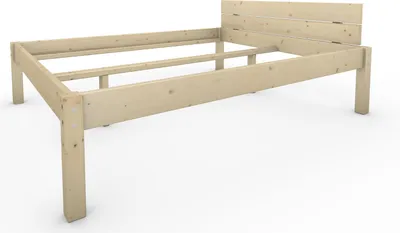 A wooden bed frame with a headboard, shown from a side-angle on a white background.