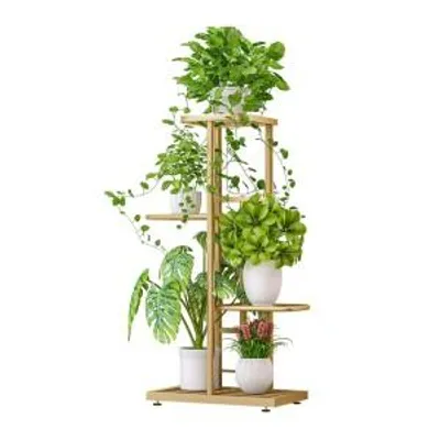 Image de Support pour plantes 5 étages en métal Support pour plantes Support pour pots de fleurs Étagère pour plantes Support pour fleurs doré