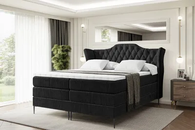 Produktbild von ALTDECOR Boxspringbett mit Schwarz Füßen, Matratze und Lattenrost, Topper, Polsterbett mit Bettkasten, Bett mit Stauraum H3- und H4- Matratze, Doppelbett -VILA-FC KING-140x200 - Schwarz Casablanca