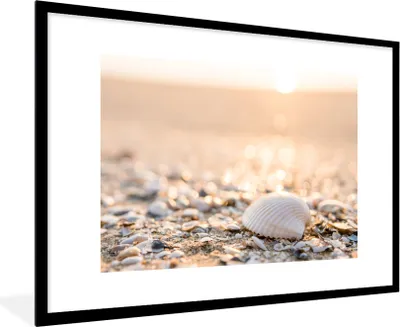 Produktbild von MuchoWow® Gerahmtes Poster Muscheln - Weiß - Strand - Sommer 90x60 cm - Poster mit Schwarzem Bilderrahmen Wandposter Rahmen Foto Bilder - Wanddekoration - Fotos