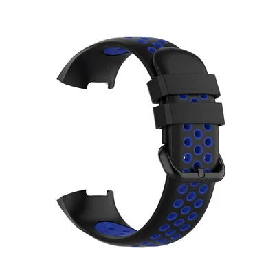 Produktbild von Für Fitbit Charge 3 + 4 Silikon Armband  weiches Ersatzarmband für Sport / Fitness geeignet atmungsaktiv Größe L SCHWARZ-BLAU