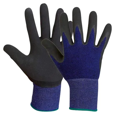 Produktbild von 12 Paar Latex-beschichtete Handschuhe von Stronghand in Blau/Schwarz - leichter Kälteschutz
