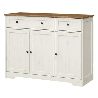 Produktbild von VASAGLE Küchenschrank im traditionellen Stil mit 2 Schubladen und 4 Türen 140 x 40 x 80 cm Weiß
