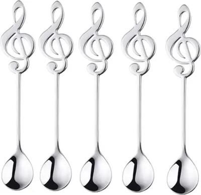 Produktbild von 10 Stück Dessertlöffel, dekorative Musiknote, Rührlöffel, Kaffeelöffel für Zuhause