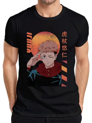 Obrázek produktu pro Jujutsu Kaisen Itadori Yuji winking anime gift retro pánské tričko, černá, S