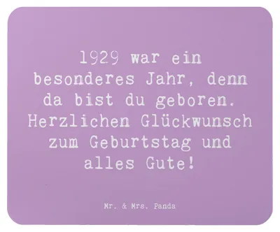 Produktbild von Mr. & Mrs. Panda Mouse Pad Spruch 1929 Geburtstag - Lavendeltraum - Geschenk, mousematte, Geburtsjahr Feier, besondere Lebensgeschichte, Mousepad, Happy Birthday, Alter