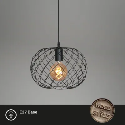 Immagine prodotto di Lampada a sospensione vintage con paralume in filo metallico 1xE27 nero 40W metallo-legno Ø30cm Briloner