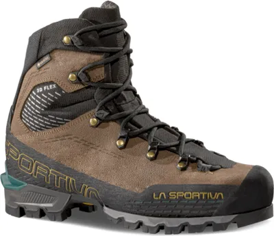 Bergschuh "Trango Alpine GTX" von La Sportiva in Braun mit schwarzem und grünem Akzent; geeignet für Herren.