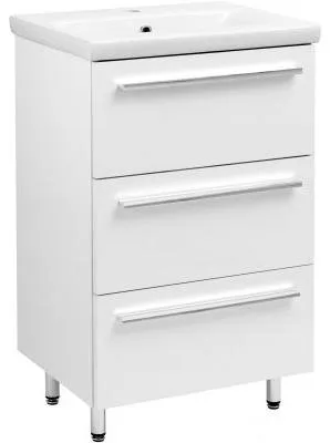 Produktbild von Astor | Badezimmerschrank - Stehschrank - mit Waschbecken - Weiß - 51 Cm - 3 Schubladen - Chromierte Griffe