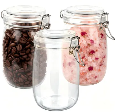 Imagen del producto de Tarros de vidrio con cierre hermético, juego de 3 unidades, de 1 litro, ideales para almacenar alimentos en la cocina y el jardín