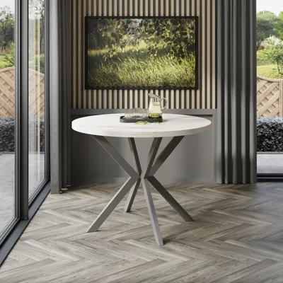 Produktbild von Runder Klapptisch EVERTON 100 cm Beine Graphite Marmour bianco