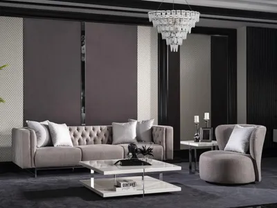 Produktbild von Moderner 2-teiliges Wohnzimmer Set aus Textil in Beige