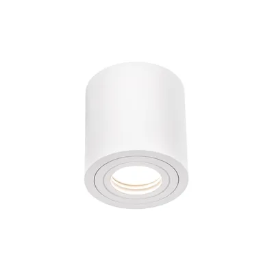 A white cylindrical ceiling light fixture with a visible light source.