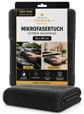 Produktbild von Premium Mikrofasertuch 40 x 60 cm Anthrazit 1200 GSM extrem saugstark, KI-generiertes Bild