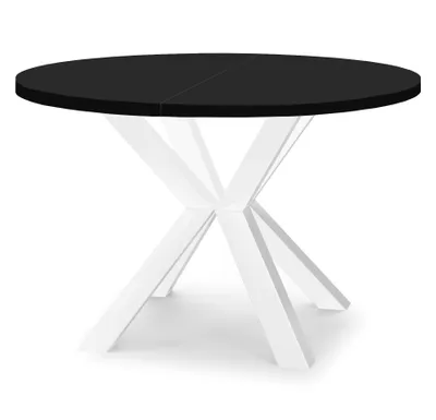Produktbild von Runder Ausziehbarer Tisch für Esszimmer RAL mit Holzbeinen, Loft-Stil, Industriel, Durchmesser: 90 / 140 cm, Farbe: Schwarz / Weiß