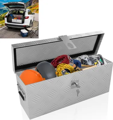 Image de Boîte de rangement XMTECH Boîte en aluminium 18 litres Boîte de transport Boîte à outils Boîte en aluminium Boîte de rangement Boîte de stockage Boîte pour camion Boîte pour remorque Boîte pour timon avec serrure, argent