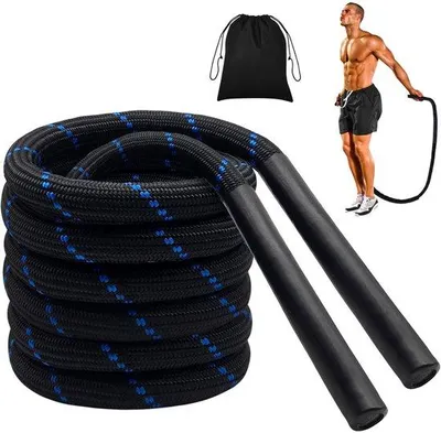 Productafbeelding van Unyqoos® Gewichtsspringtouw 1,2 kg – zwaar fitnessspringtouw voor intensieve cardio-training en spieropbouw, meerstrengs nylonkoord, antislip rubberen handgrepen, inclusief transporttas