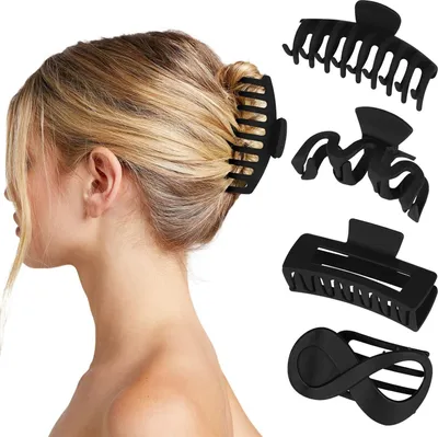 Image de 4 pièces Pince à cheveux Grand Noir Cheveux Épais Antidérapant Plastique