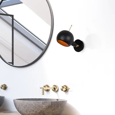 Produktbild von Opviq, Moderne Wandlampe aus Eisen, Schwarz und Kupfer, 15 x 23 x 25 cm | E27 Fassung, max. 40 W, IP20 | Stilvolles, industrielles Design für jeden Raum.