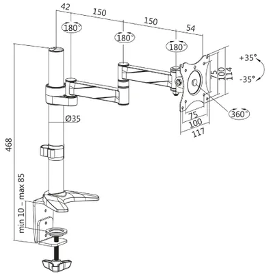 Immagine prodotto di LogiLink BP0076 Braccio per monitor TFT/LCD LogiLink, alluminio, lunghezza braccio: 396 mm