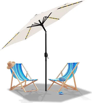 Obrázek produktu pro Aopunly slunečník kulatý, klikový skládací železný balkonový slunečník, sklápěcí, LED, 270 cm, béžový