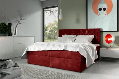 Produktbild von Boxspringbett Schlafzimmerbett 140x220cm LAZARO Nr.7 Rot inkl. Bettkasten