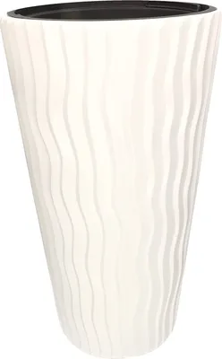 Image de KOTARBAU® Pot de fleurs 30 x 52cm Blanc Slim Haut 3D Effet ondulé avec pot intérieur