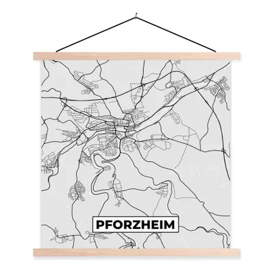 Produktbild von MuchoWow® Textilposter Stadtplan - Deutschland - Pforzheim - Karte 60x60 cm mit holzfarbenen Rahmen - Wanddekoration