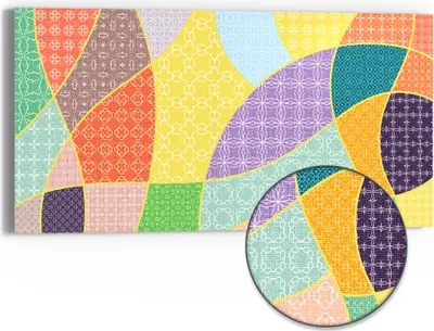 Produktbild von DEQORI Hybrid Leinwand Bild 60x30 cm 'Bunte Musterwelt' Wandbild Glas flach modern