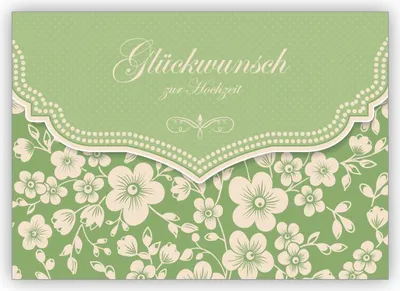 Produktbild von Liebevolle Vintage Hochzeitskarte mit Retro Kirschblüten Muster, grün: Glückwunsch zur Hochzeit