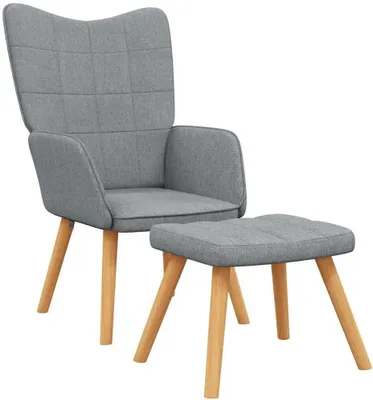Produktbild von Relaxsessel mit Hocker aus hellgrauem Stoff