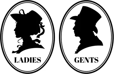 Produktbild von 2er Set Vintage WC-Aufkleber für Damen und Herren I 9 x 12 cm I Schwarz I Toiletten-Sticker Tür Klebe-Schild I für Restaurant Laden Geschäft I selbstklebend I dv745