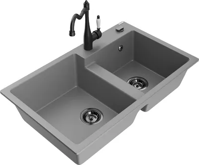 Produktbild von Mexen Tomas 2-Becken-Granitspüle mit Mischbatterie Carla, Grau - 6516-71-670700-70-B